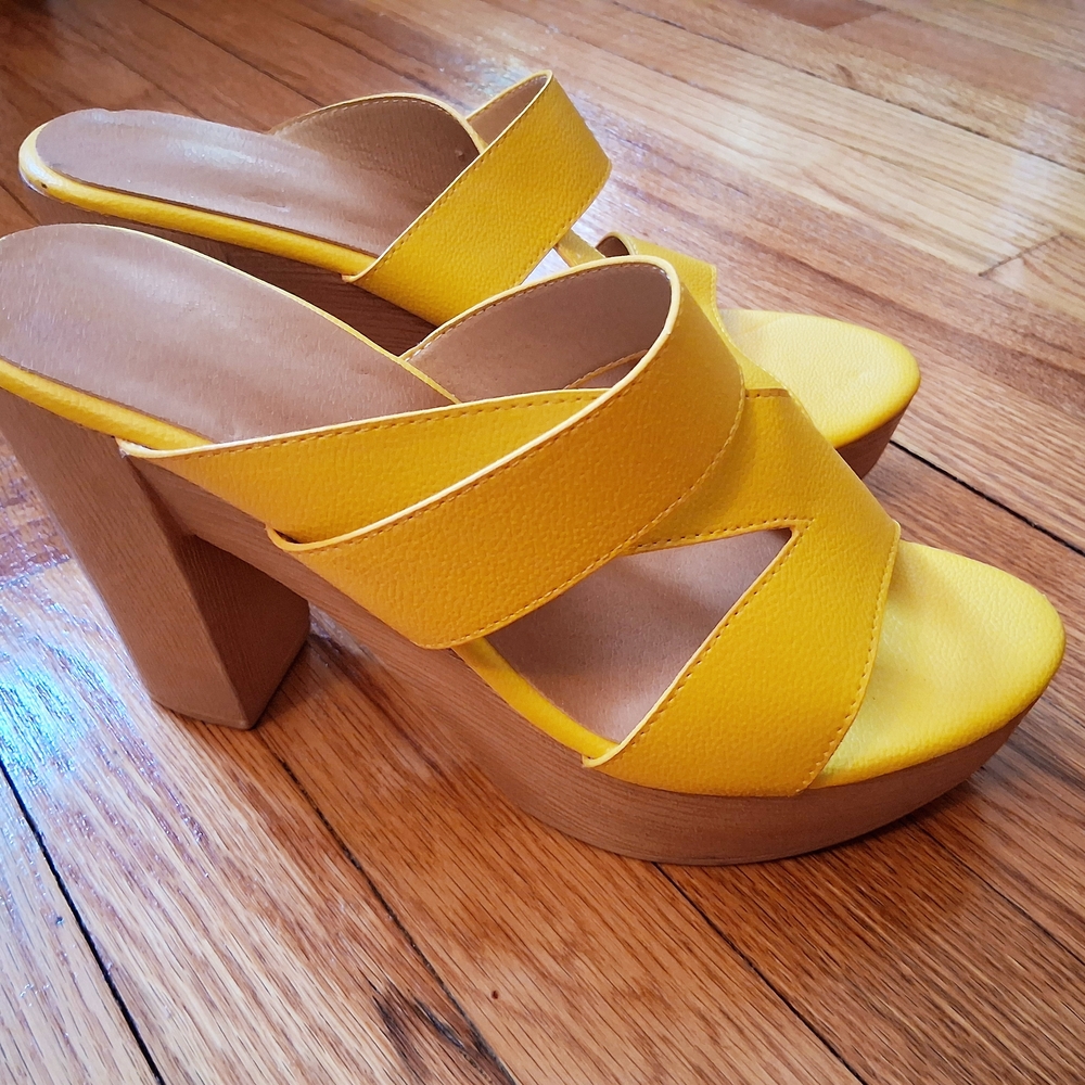 Vibrant Yellow Chunky Heel Mules